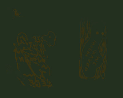 inverted drawing of two life forms, the left one is glitched