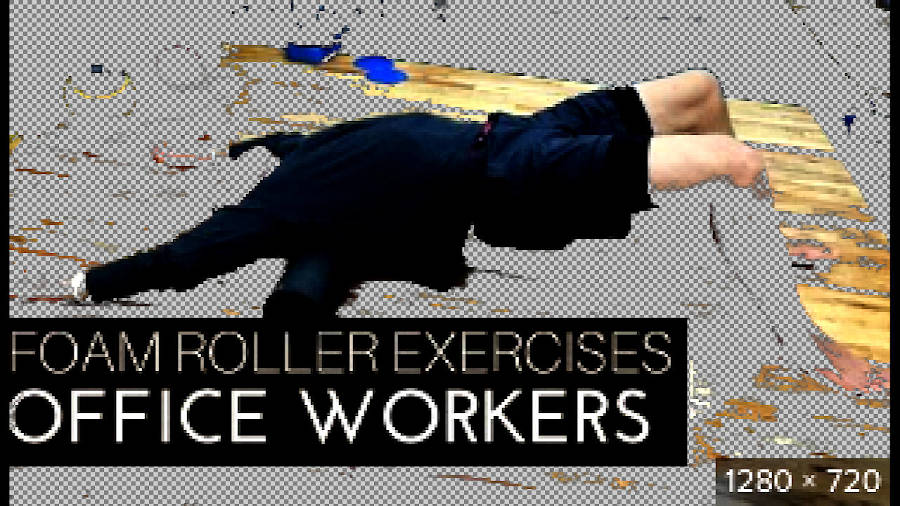 foam roller exercises office workers person without head doing a gymnastic exercise with a foam roll on the floor. legs, hands, head are erased, the image has been cropped, transparent check pattern from image editing software is visible in the background