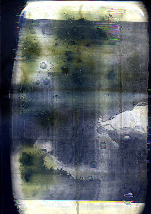 Brausepulver Waldmeistergeschmack scan image. the label print scanned in the water with green fizzy clumps, the water looks really old now, like algae plants