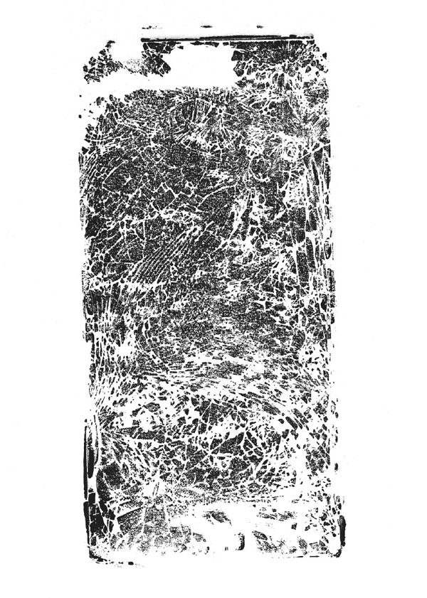 lost glass surface of a mobile phone printed with a lino print press