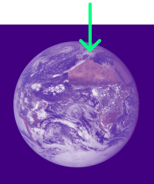 planet earth with arrow pointing to a place on European continent