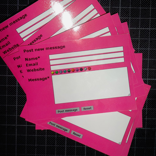 pink stickers with classic internet guestbook entry form